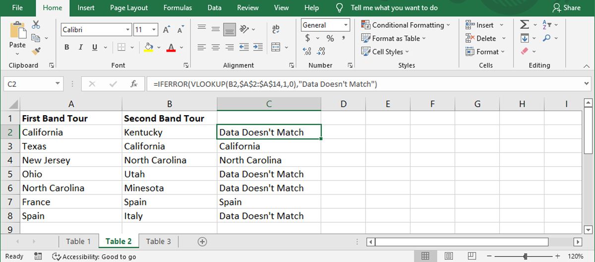 Compare Excel columns with VLOOKUP