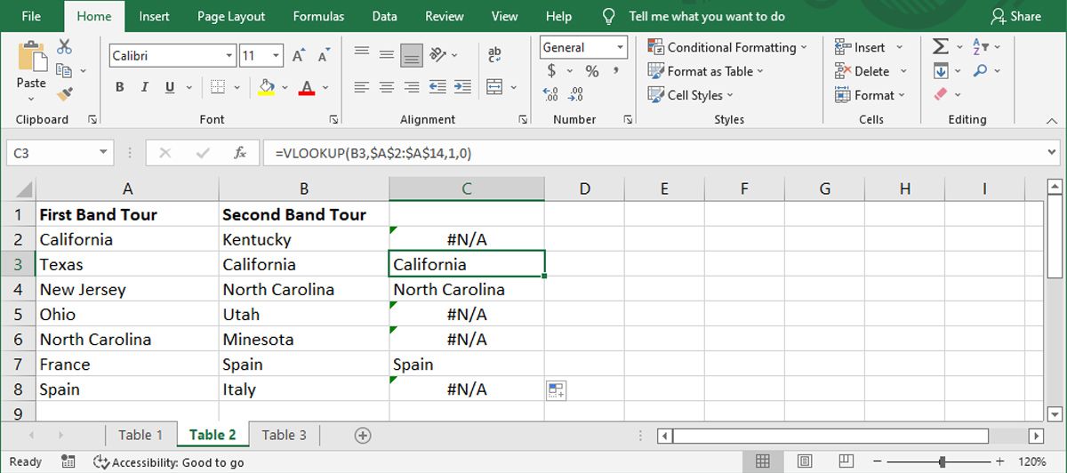 Compare Excel columns with VLOOKUP