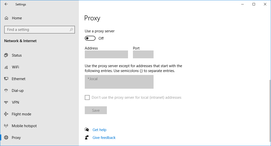 window 10 proxy settings