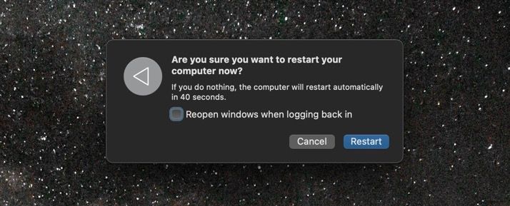 Restart confirmation dialog in macOS.