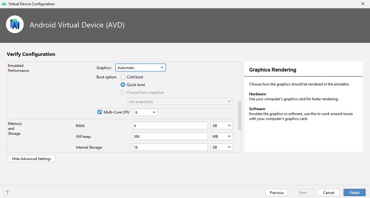 AVD Configuration Basic Settings In Android Studio