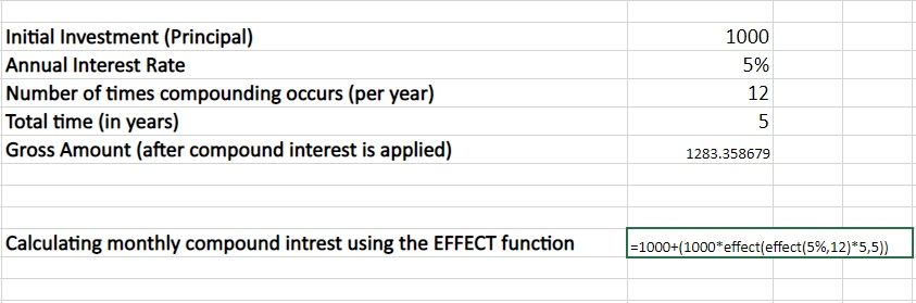 Calculating Monthly Compound Interest Using EFFECT Function