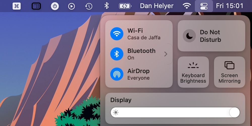 Control Center on Mac