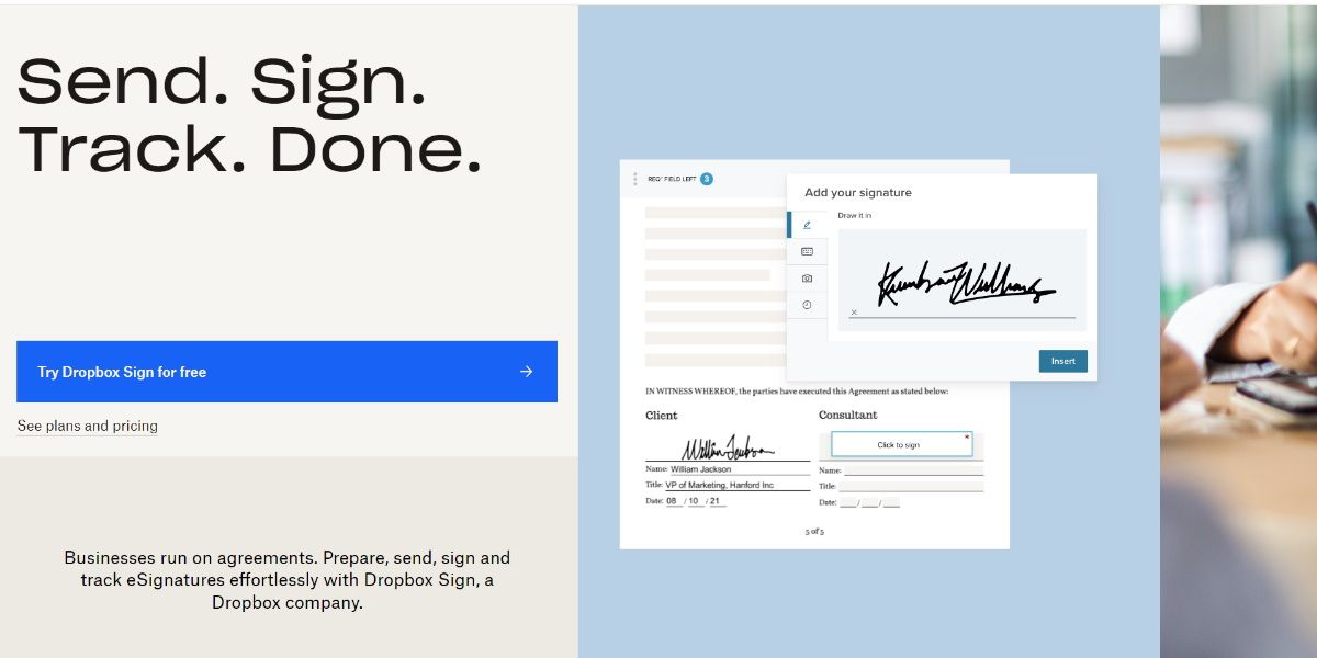 Dropbox sign homepage