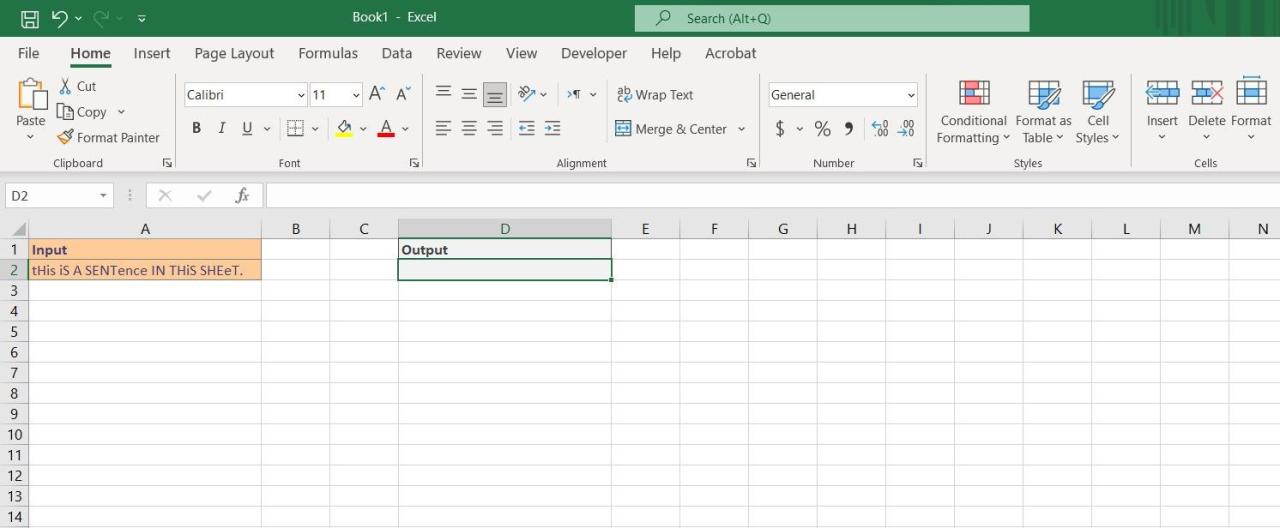 An example spreadsheet in Excel