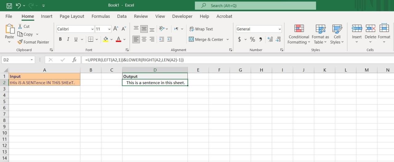 Converting text to sentence case in Excel