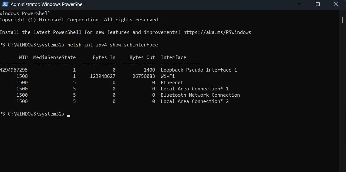 MTU Size in PowerShell