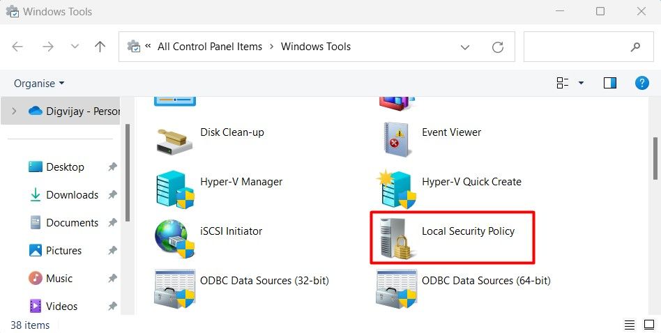 Open Local Security Policy Using Control Panel