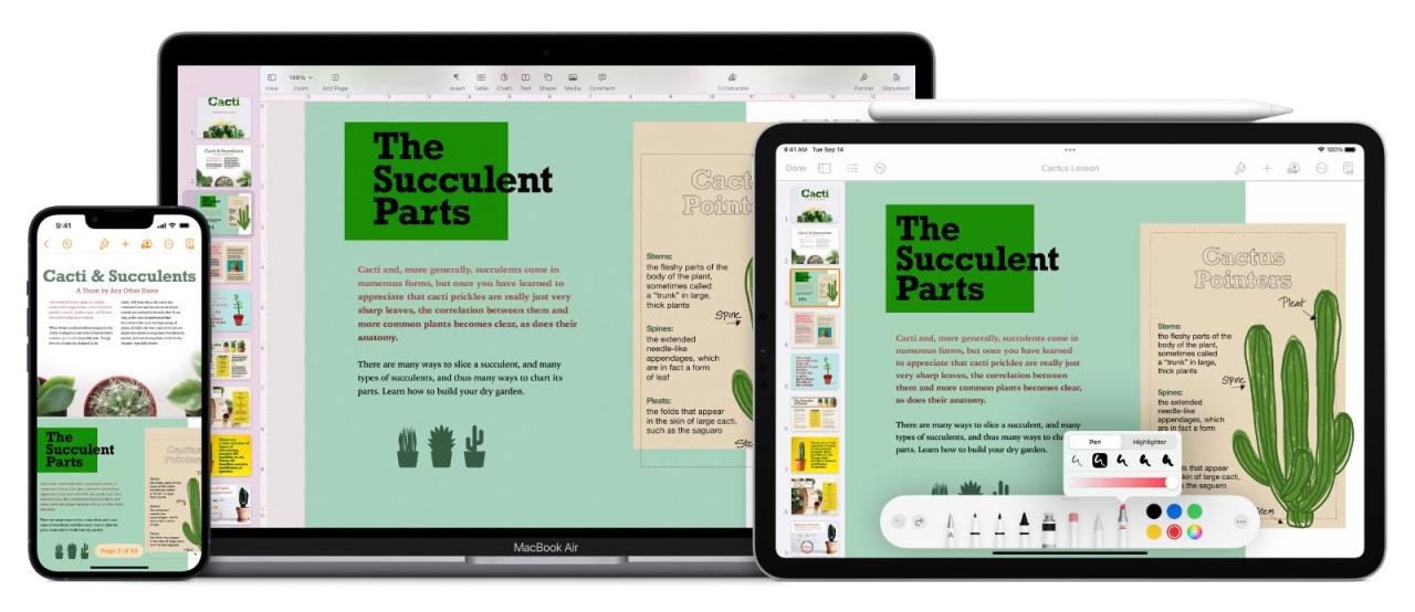 Pages apps on Apple devices
