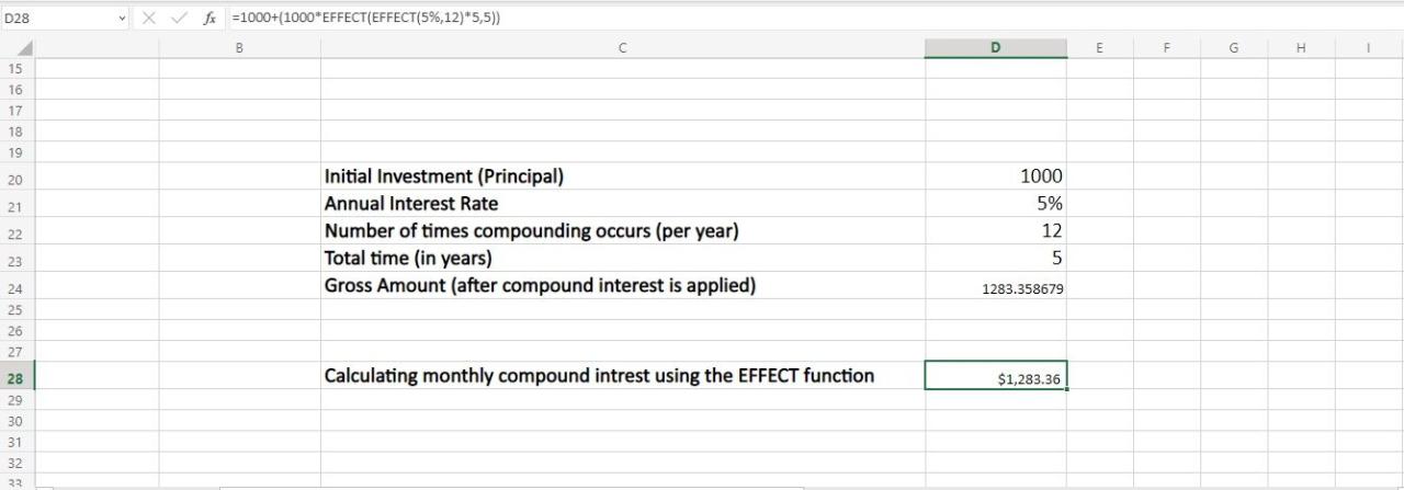 Result of Monthly Compound Interest Using EFFECT Function