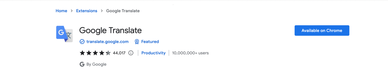 Google Translate Chrome Web Store Download Button