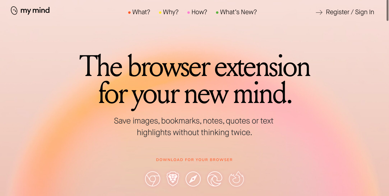 mymind extension on Mac website homepage