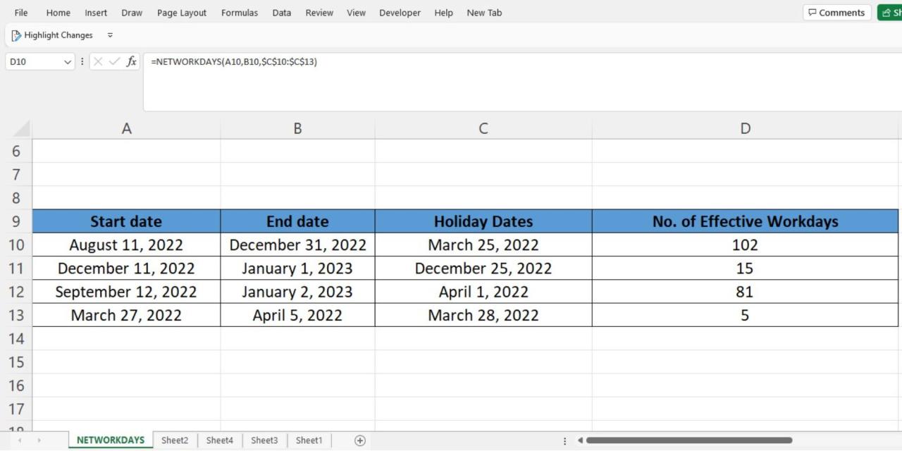 Use the NETWORKDAYS function in Excel