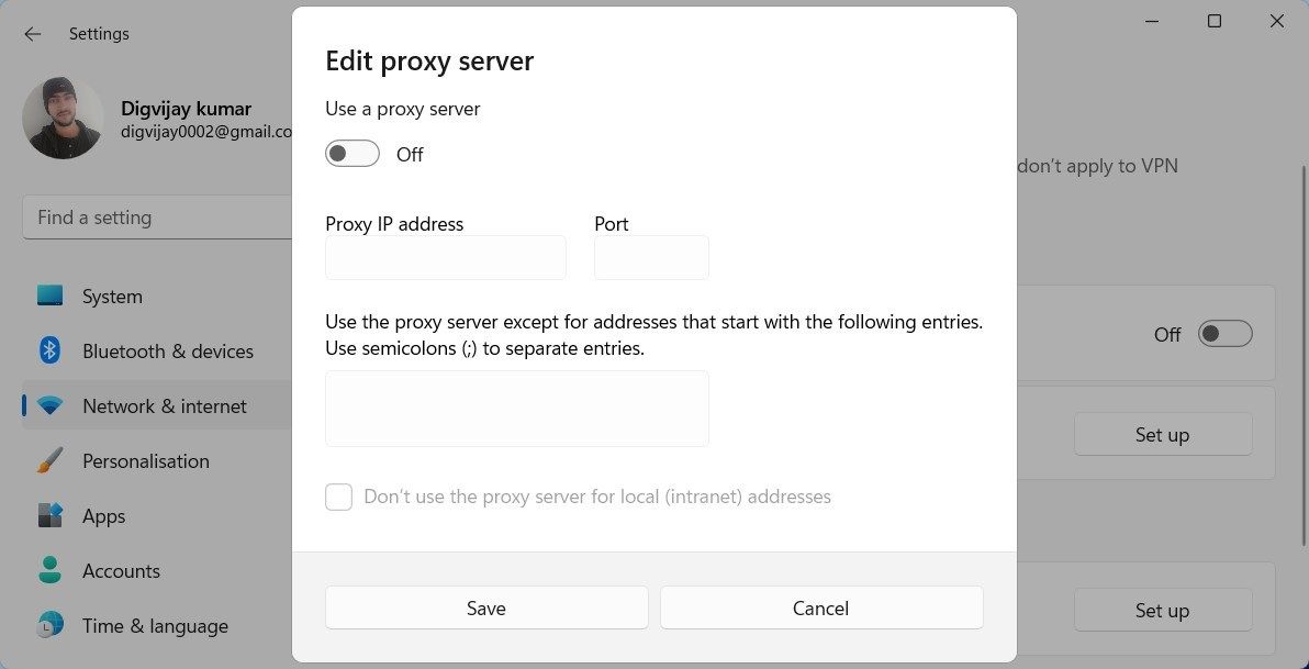 Turn Off Proxy server