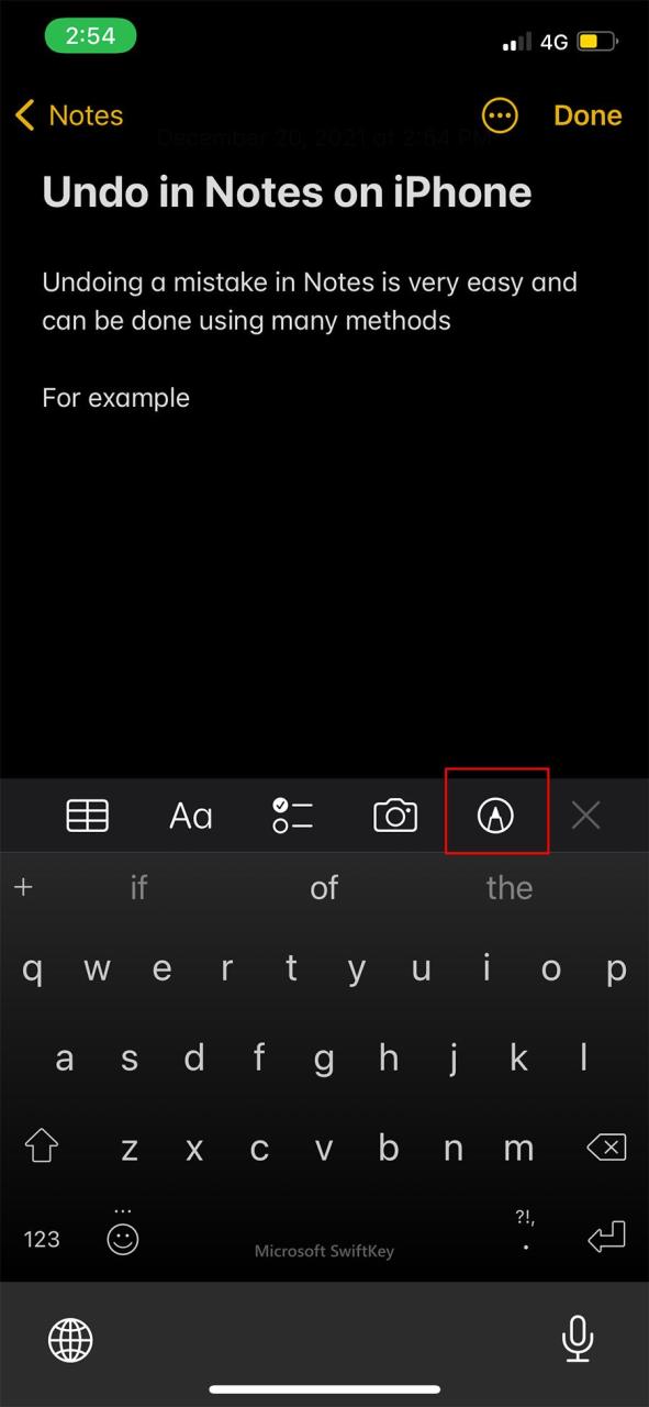 Markup button in Notes