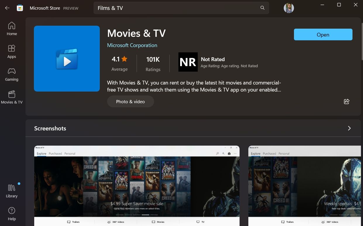 Update Films & TV app in Microsoft Store