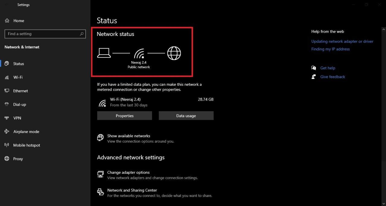 Wi-Fi Network Status in Settings