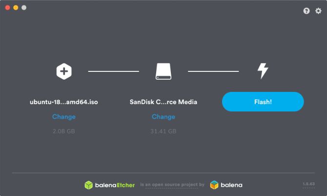 balenaEtcher window ready to create an Ubuntu USB installer