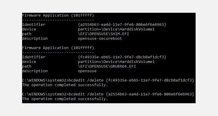 bcdedit delete firmware application boot loader