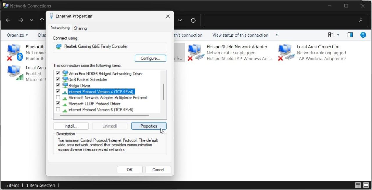 control panel disable ipv4 properties