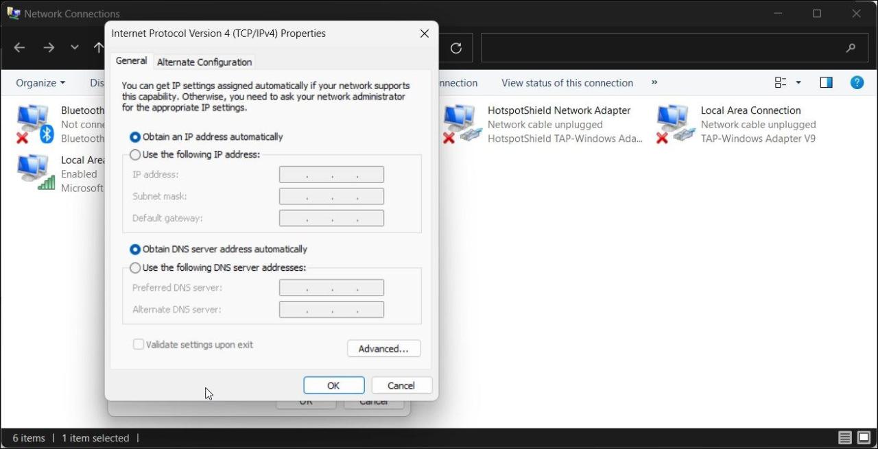 control panel ipv4 properties obtain dns ip address automatically