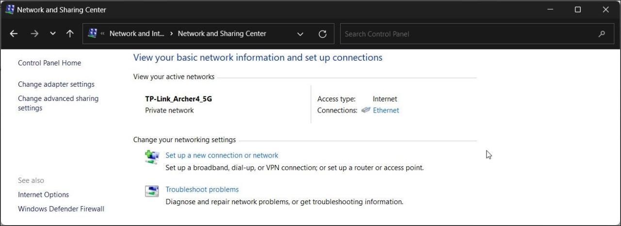 control panel network change adapter settings