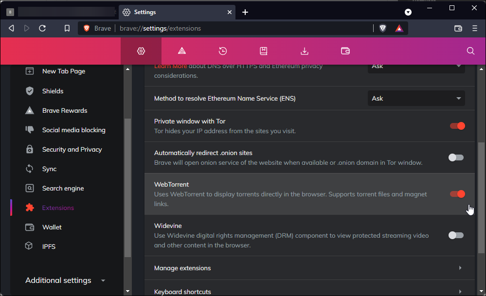 enable webtorrent extension brave browser