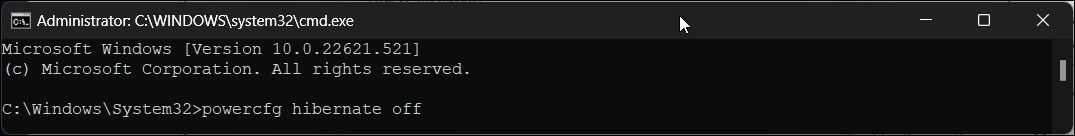 hibernation off command prompt
