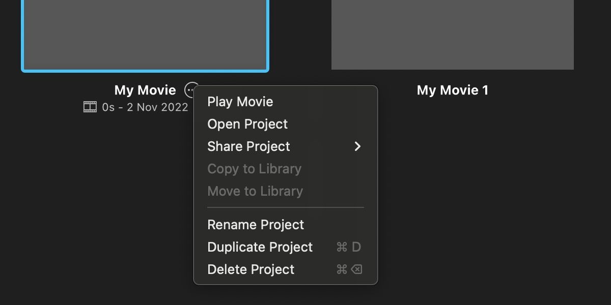 iMovie project more menu