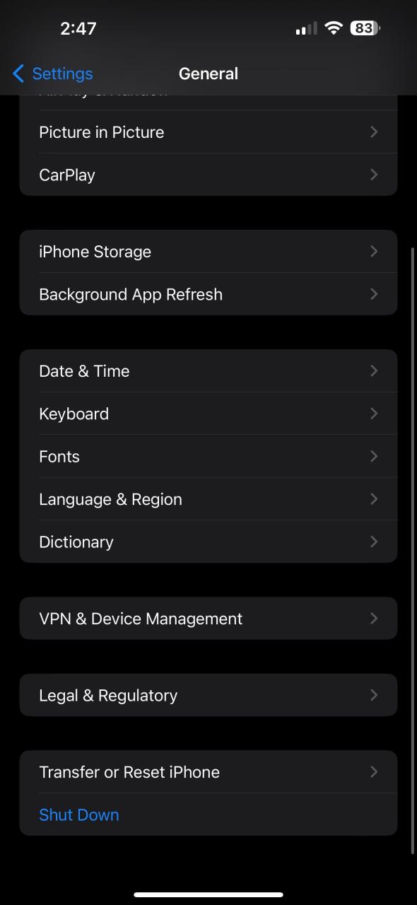 iPhone General Settings