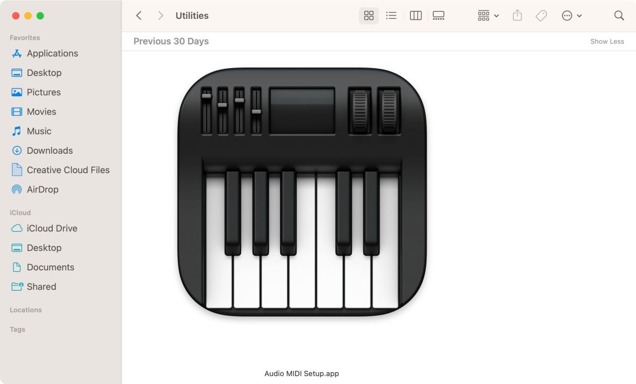 The Audio MIDI Setup icon in a macOS Finder window