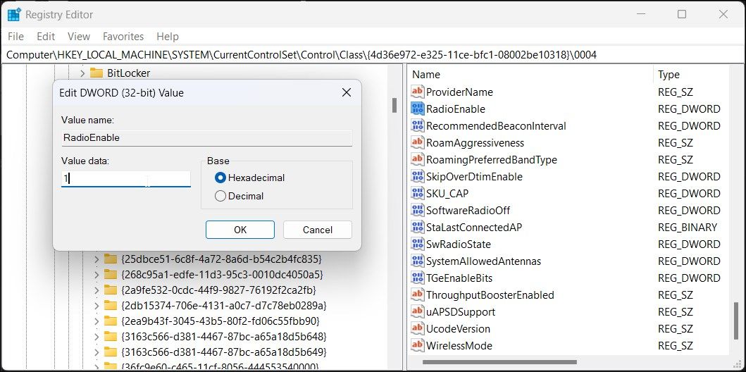 modify radioenable registry value airplane mode off value 1