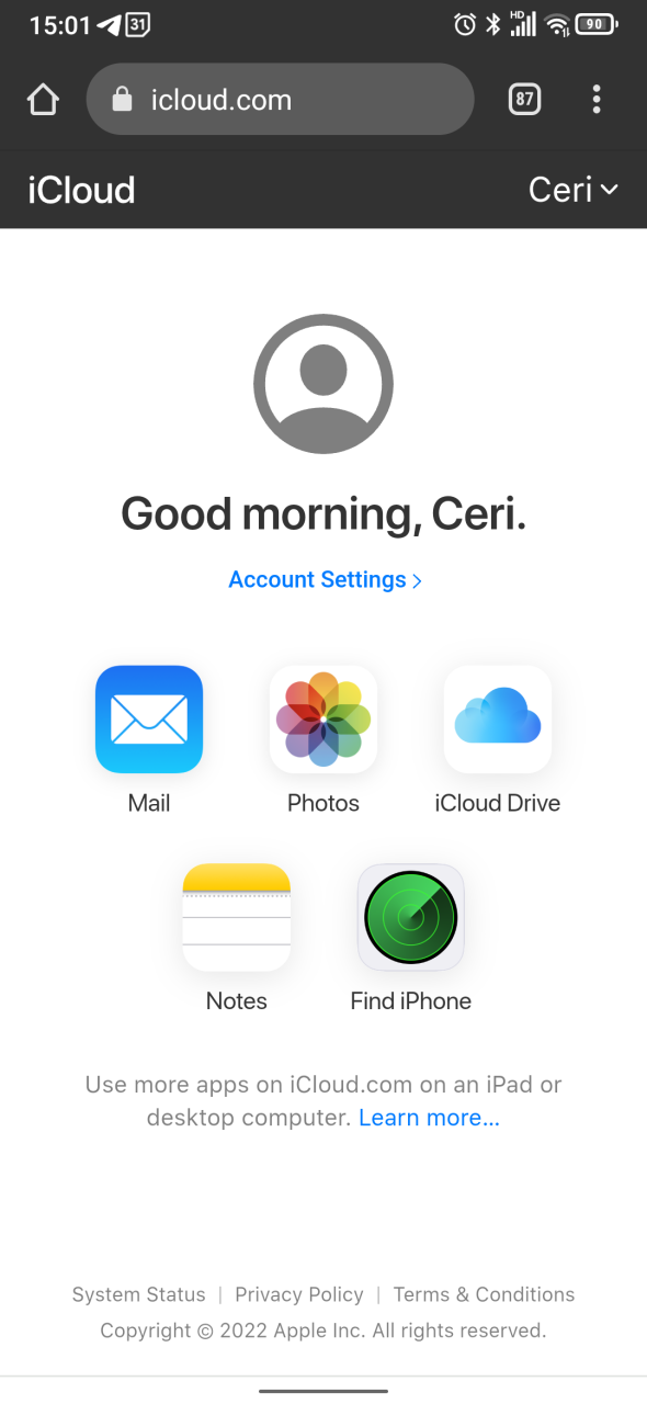 iCloud in Android browser
