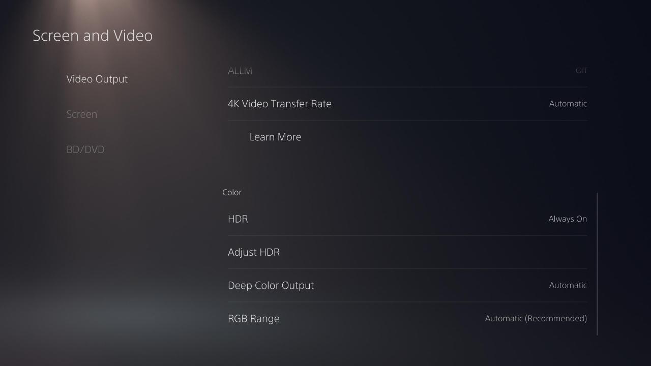 PS5 video settings