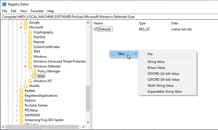 creating a DWORD value in registry editor