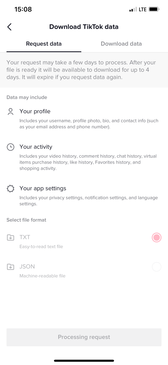 request tiktok data on iOS page