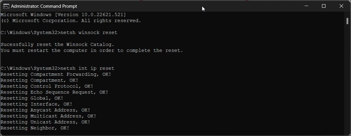 reset network connection windows 11 command prompt