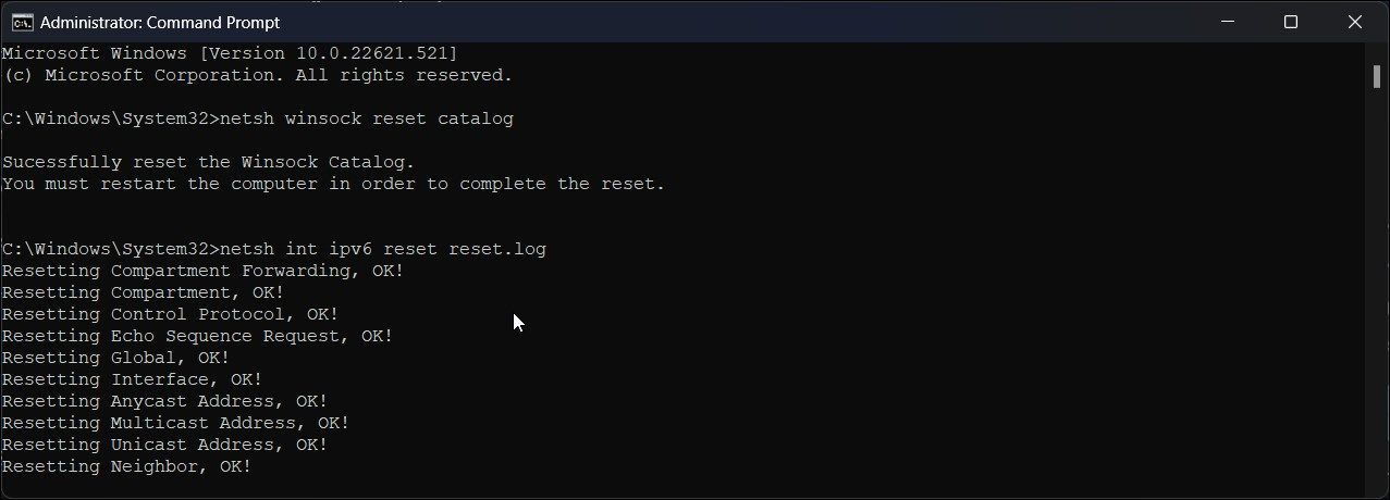 reset winsock network catalog command prompt