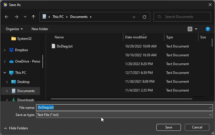 save dxdiag file