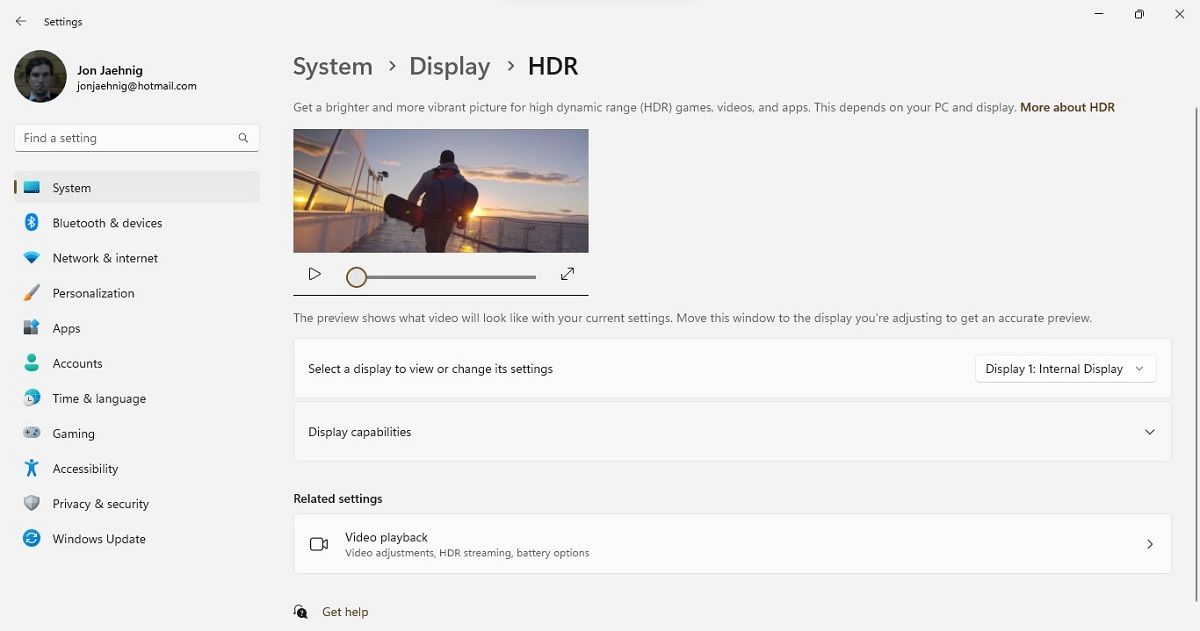 HDR Settings In Windows 11