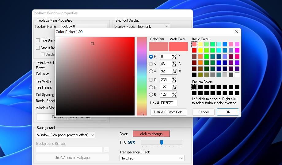 The Color Picker window 