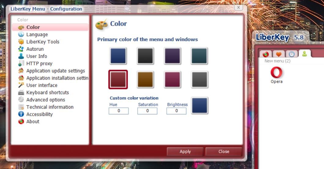 The Color tab for LiberKey 