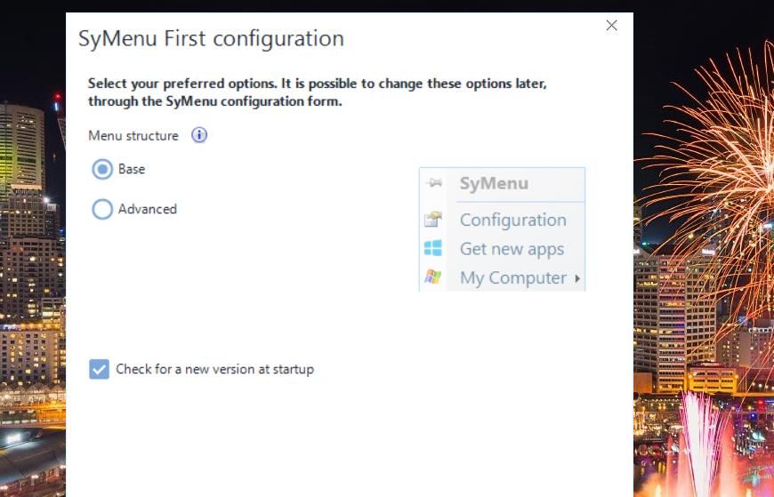 The menu structure options for SyMenu 