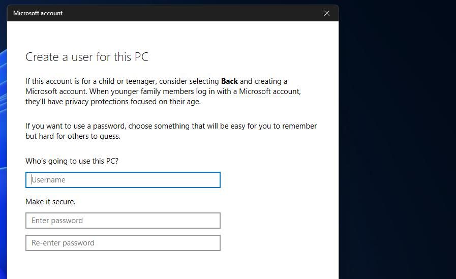 The username and password account fields