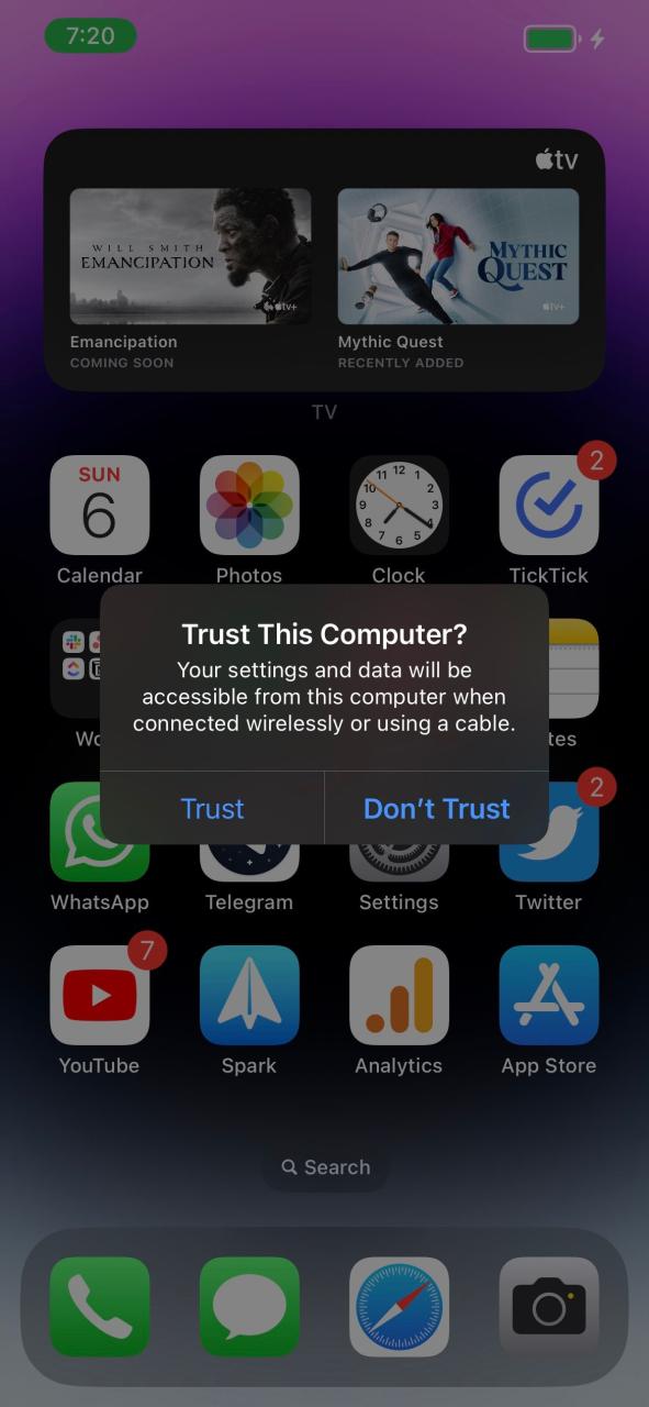 Trust This Computer popup on iPhone