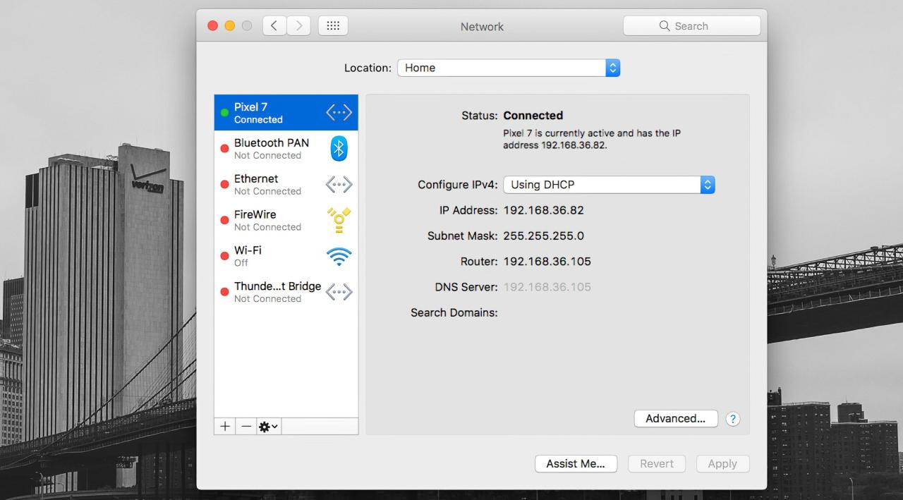 usb tethering connection set up