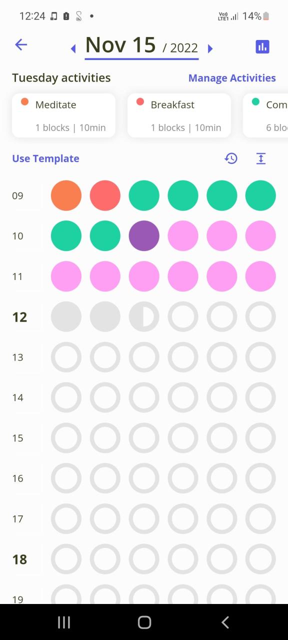 Vertical calendar grid in blocos