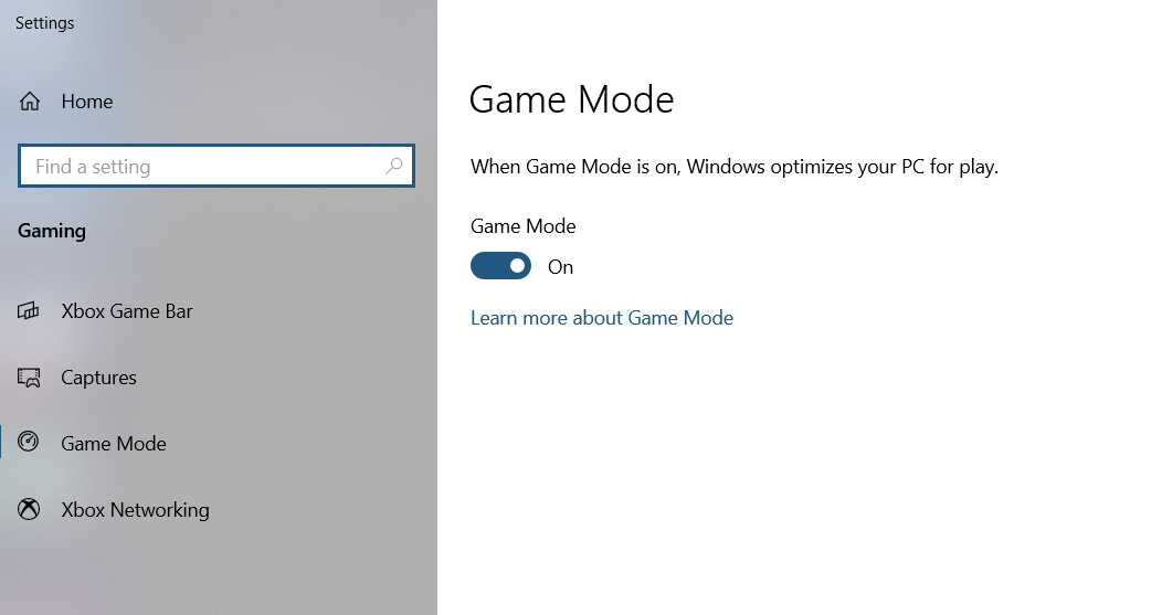 Windows 10 Game Mode