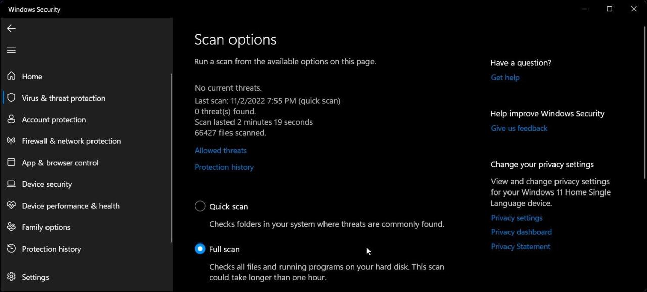 windows security scan options full scan