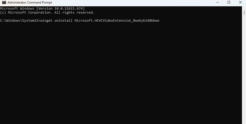 uninstalling the hevc codec using the command prompt